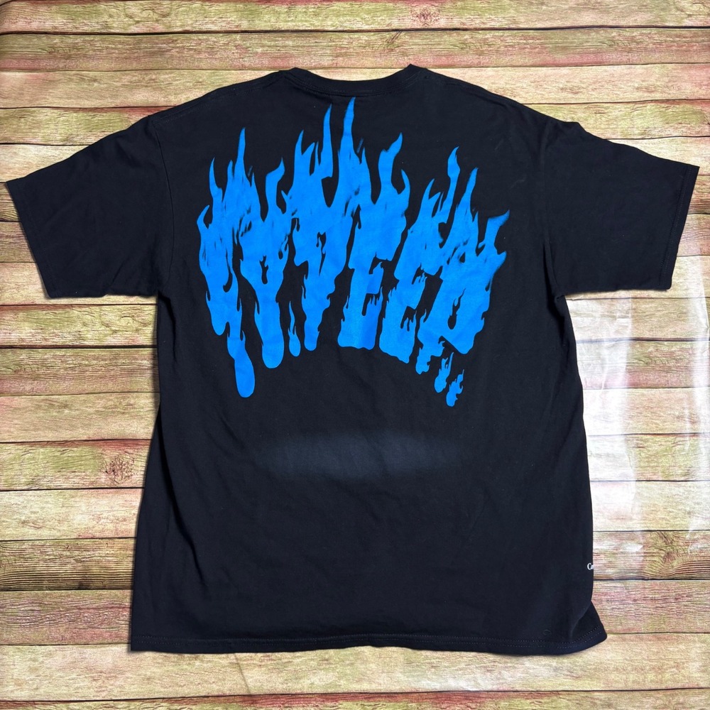 10 Deep Black Burn Tee Blue Flame Graphic Streetwear Shirt XL